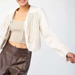 NWT Western Faux Leather Cropped Jacket with Fringe